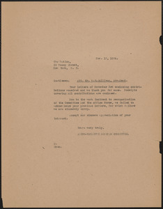 Sacco-Vanzetti Defense Committee typed note to W. E. Sullilvan (The Nation), November 13, 1924