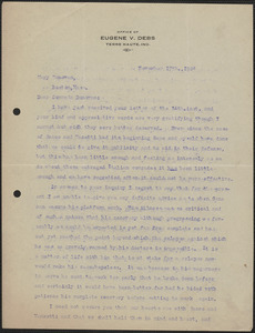 Theodore Debs typed letter signed to Mary Donovan, Terre Haute, Ind., November 17, 1924