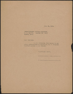 Typed letter addressed to Sacco-Vanzetti Defense Committee, Boston, Mass., November 19, 1924