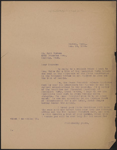 Sacco-Vanzetti Defense Committee typed letter (copy) to Emil Herman, Boston, Mass., December 24, 1924