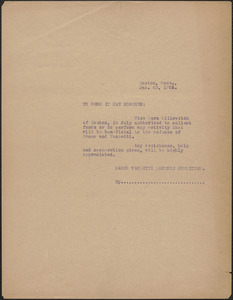 Sacco-Vanzetti Defense Committee typed note (copy) to whom it may concern, Boston, Mass., January 23, 1925