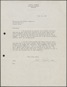 John S. Codman typed letter signed to Sacco-Vanzetti Defense Committee, Boston, Mass., January 30, 1925