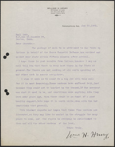 William H. Henry typed letter signed to Emilio Coda, Indianapolis, Ind., January 30, 1925