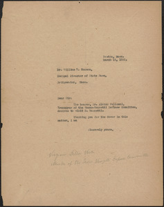 Sacco-Vanzetti Defense Committee typed letter (copy) to William T. Hanson, Boston, Mass., March 16, 1925