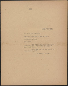 Sacco-Vanzetti Defense Committee typed note (copy) to William T. Hanson, Boston, Mass., March 21, 1925