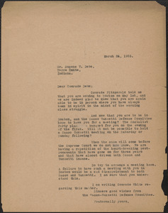 Sacco-Vanzetti Defense Committee typed letter (copy) to Eugene V. Debs, Boston, Mass., March 24, 1925