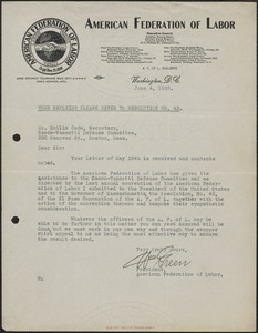 William Green (American Federation of Labor) typed letter signed to Emilio Coda, Washington, D.C., June 4, 1925