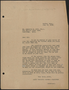 Amleto Fabbri (Sacco-Vanzetti Defense Committee) typed letter (copy) to Augustus H. Gill, Boston, Mass., July 13, 1925