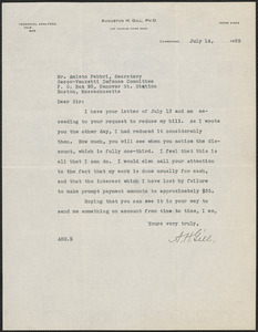 Augustus H. Gill typed letter signed to Amleto Fabbri, Boston, Mass., July 14, 1925