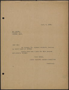Sacco-Vanzetti Defense Committee typed note (copy) to Mr. Mears, Boston. Mass., September 9, 1925