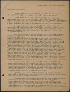 Amleto Fabbri typed letter (copy), in Italian, to L'Adunata, Boston, Mass., September 11, 1925
