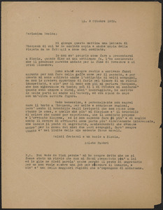 Amleto Fabbri typed letter (copy), in Italian, to Rosina [Rose Sacco], Boston, Mass., October 8, 1925