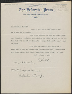 Art Shields (The Federated Press) typed letter signed to Amleto Fabbri, Atlantic City, N.J., approximately [October 10, 1925]