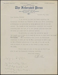 Art Shields (The Federated Press) typed letter signed to Amleto Fabbri, New York, N.Y., October 23, 1925