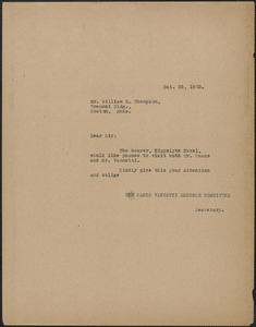 Sacco-Vanzetti Defense Committee typed letter (copy) to William G. Thompson, Boston, Mass., October 26, 1925