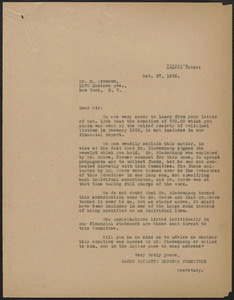 Amleto Fabbri (Sacco-Vanzetti Defense Committee) typed letter (copy) to M. Aronson, Boston, Mass., October 27, 1925