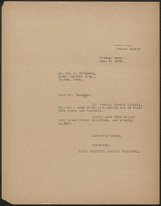 Amleto Fabbri (Sacco-Vanzetti Defense Committee) typed note (copy) to William G. Thompson, Boston, Mass., December 9, 1925