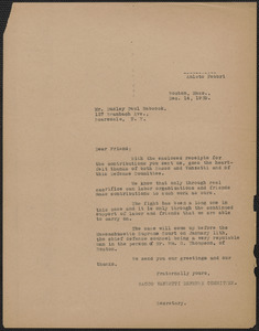 Amleto Fabbri (Sacco-Vanzetti Defense Committee) typed letter (copy) to Dudley Paul Babcock, Boston, Mass., December 14, 1925