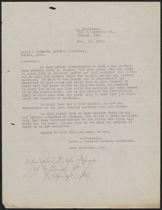 Anna Edelstein (Chicago Sacco-Vanzetti Defense Committee) typed letter to Sacco-Vanzetti Defense Committee, Chicago, Ill., December 27, 1925