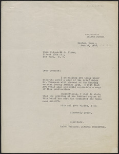 Amleto Fabbri (Sacco-Vanzetti Defense Committee) typed letter (circular) to Elizabeth Gurley Flynn, Boston, Mass., January 8, 1926