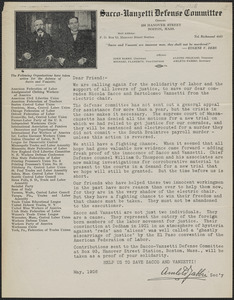 Amleto Fabbri (Sacco-Vanzetti Defense Committee) typed letter signed (circular), Boston, Mass., May 1926