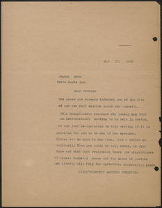 Sacco-Vanzetti Defense Committee typed letter (copy) to Eugene V. Debs, Boston, Mass., May 15, 1926