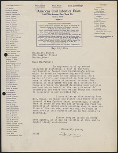 Forrest Bailey (American Civil Liberties Union) typed letter signed to Amleto Fabbri, New York, N.Y., May 18, 1926