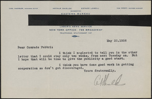 Art Shields (The Federated Press) typed letter signed to Amleto Fabbri, New York, N.Y., May 22, 1926