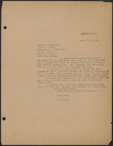 Amleto Fabbri typed letter (copy) to Elizabeth Gurley Flynn (The American Fund For Public Service, Inc.), Boston, Mass., May 27, 1926