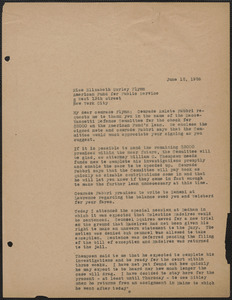 Sacco-Vanzetti Defense Committee typed letter (copy) to Elizabeth Gurley Flynn, Boston, Mass., June 12, 1926