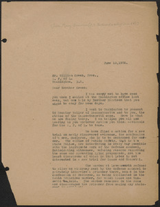 Mary Donovan typed letter (copy, incomplete) to William Green (American Federation of Labor), Boston, Mass., June 15, 1926