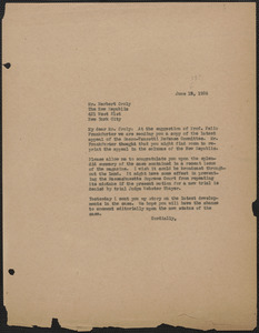 Sacco-Vanzetti Defense Committee typed letter (copy) to Herbert Croly (The New Republic), Boston, Mass., June 19?, 1926