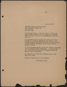 Sacco-Vanzetti Defense Committee typed letter (copy) to Elizabeth Gurley Flynn (The American Fund for Public Service, Inc.), Boston, Mass., June 19,1926