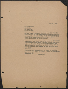 Sacco-Vanzetti Defense Committee typed letter (copy) to Freda Kirchway, Boston, Mass., June 19, 1926
