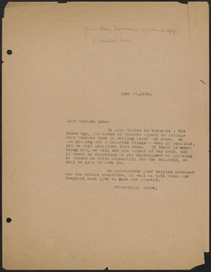 Mary Donovan typed letter (copy) to Theodore Debs, Boston, Mass., June 22, 1926