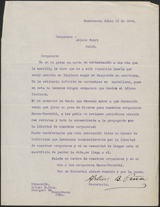 Arturo Peña typed letter signed, in Spanish, to Amleto Fabbri, Guanabacoa, Cuba, July 21, 1926