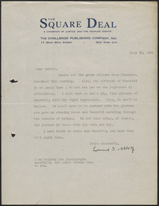 Leonard D. Abbott (The Square Deal) typed letter signed to Amleto Fabbri, New York, N.Y., July 22, 1926