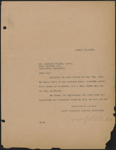 Joseph Moro (Sacco-Vanzetti Defense Committee) typed note signed (copy) to Isadore Wilkins, Boston, Mass., August 11, 1926