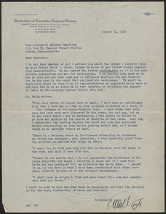 Albert F. Coyle (Brotherhood of Locomotive Engineers Journal) typed letter signed to Sacco-Vanzetti Defense Committee, Cleveland, Ohio, August 31, 1926
