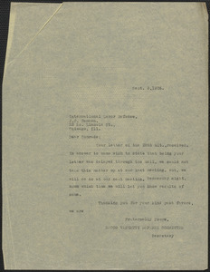 Sacco-Vanzetti Defense Committee typed note (copy) to James P. Cannon (International Labor Defense), Boston, Mass., September 3, 1926
