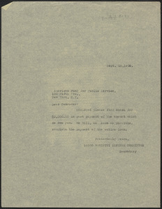 Sacco-Vanzetti Defense Committee typed note (copy) to The American Fund for Public Service, Inc., Boston, Mass., September 18, 1926