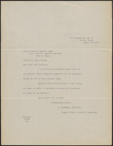 Aaron Vellman (Workmen's Circle, Greater Boston District Council) typed letter to Sacco-Vanzetti Defense Committee, Boston, Mass., September 24, 1926