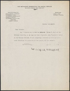 Winifred L. Chappell typed note signed to Sacco-Vanzetti Defense Committee, New York, N.Y., October 21, 1926