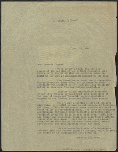 Sacco-Vanzetti Defense Committee typed letter (copy) to [Esther?] Lowell (The Federated Press), Boston, Mass., October 21, 1926