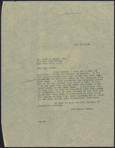 Mary Donovan typed letter (copy) to John J. Leary, Jr., Boston, Mass., November 12, 1926