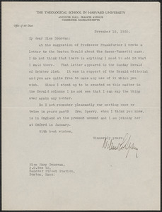 Willard Learoyd Sperry typed letter signed to Mary Donovan, Cambridge, Mass., November 18, 1926