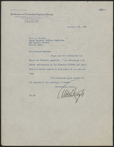 Albert F. Coyle (Brotherhood of Locomotive Engineers Journal) typed letter signed to Mary Donovan, Cleveland, Ohio, November 19, 1926