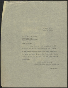 Sacco-Vanzetti Defense Committee typed note (copy) to William H. Henry (Socialist Party), Boston, Mass., November 19, 1926