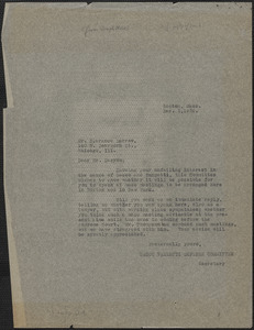 Joseph Moro (Sacco-Vanzetti Defense Committee) typed letter (copy) to Clarence Darrow, Boston, Mass., December 2, 1926