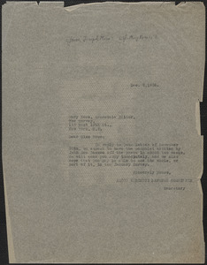 Joseph Moro (Sacco-Vanzetti Defense Committee) typed note (copy) to Mary Ross (The Survey), Boston, Mass., December 2, 1926